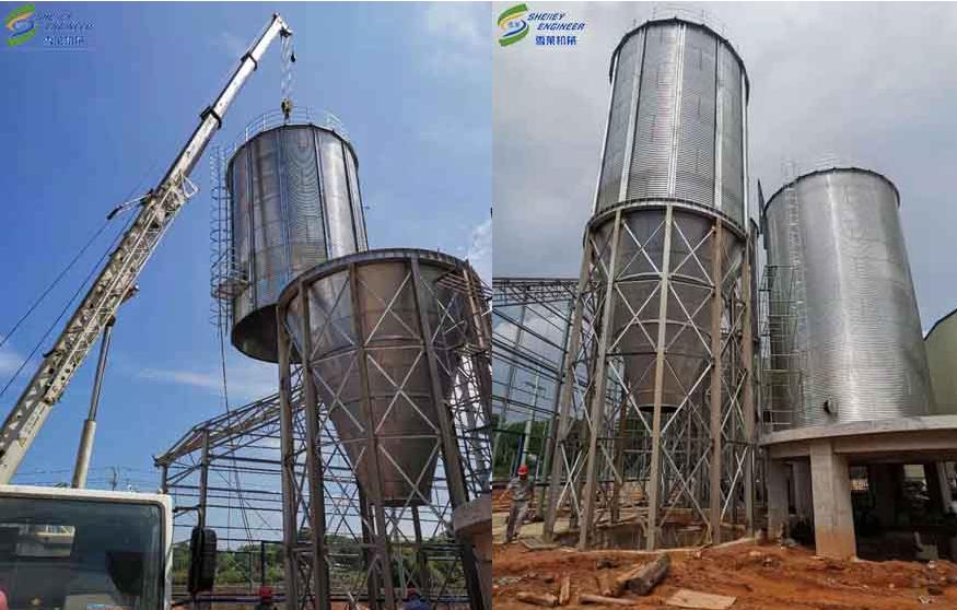 500T平底金年会金字招牌信誉至上首页:钢板仓和150T豆粕锥底仓在广西安装